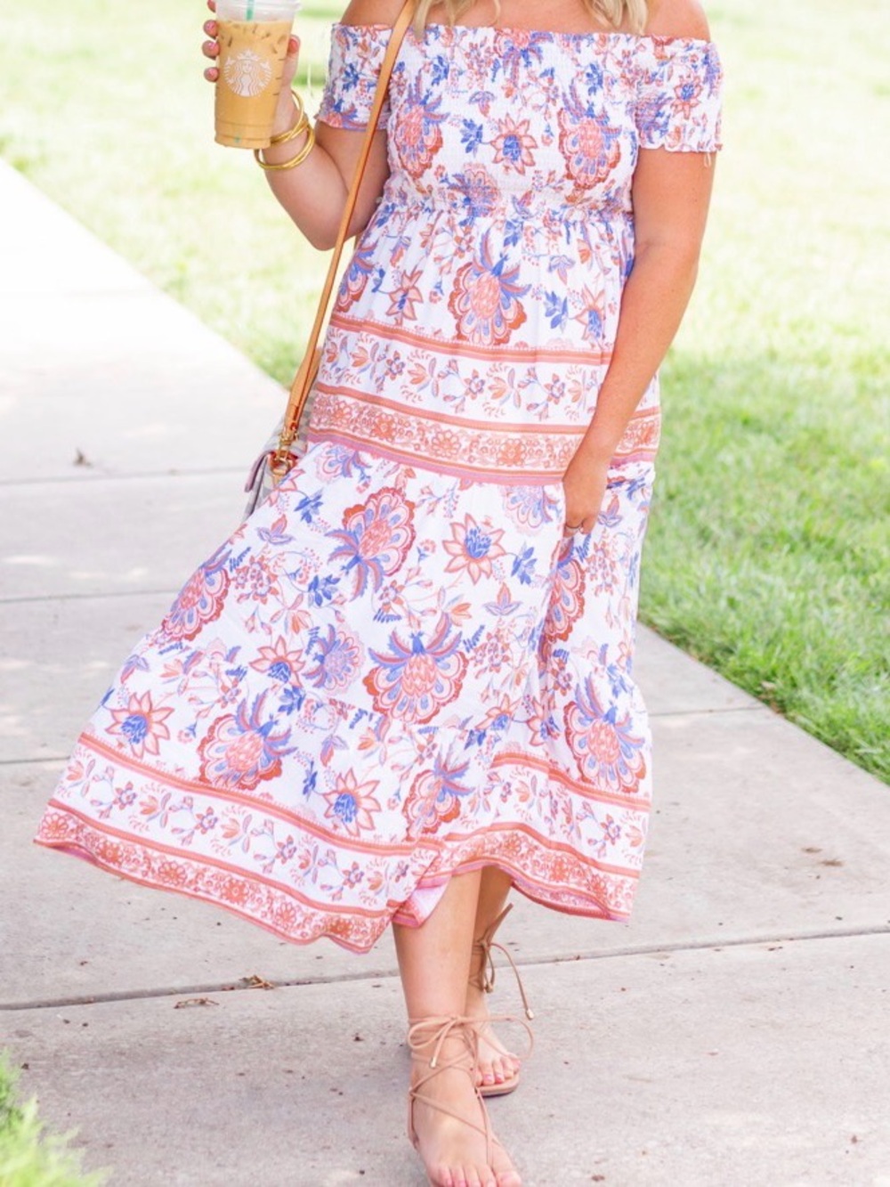 Magnolia Floral Maxi Dress in Blue and Orange
